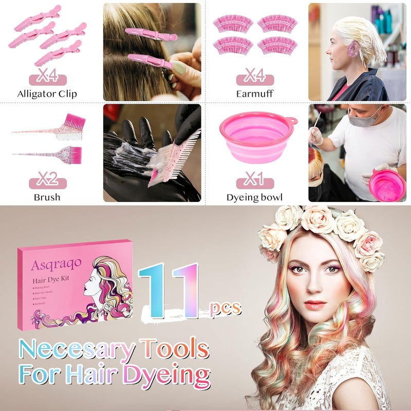 Asqraqo 11pcs Hair Coloring Kit - Professional Salon Tools for DIY Mixing, Includes Clips, Bowl, Dye Brush, Earmuffs - Perfect for Bleaching and Dye - Image 4